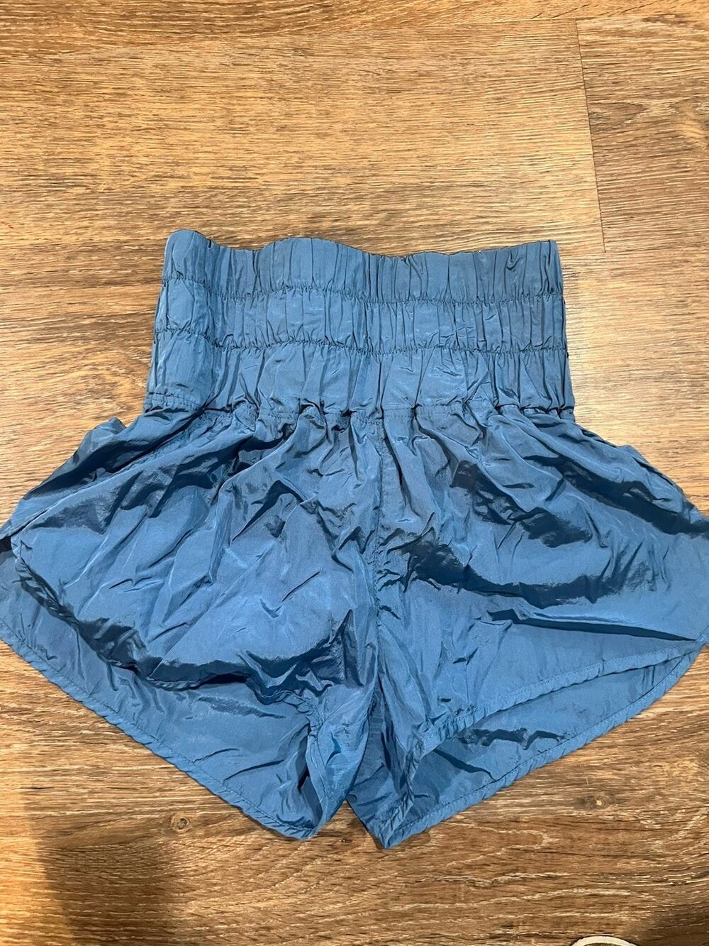 FP Movement The Way Home Shorts Womens XS Blue High Rise Smocked Running Shorts